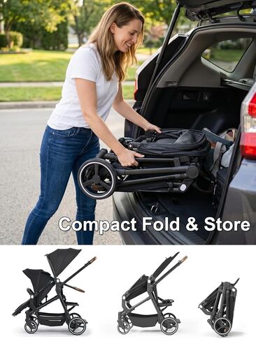 Convertible Single-to-Double Baby Stroller, 2-in-1 Carry Cot & Toddler Seat for 0-36 Months, Large PU Wheels with All-Wheel Suspension, UPF50+ Extendable Canopy in Kuwait