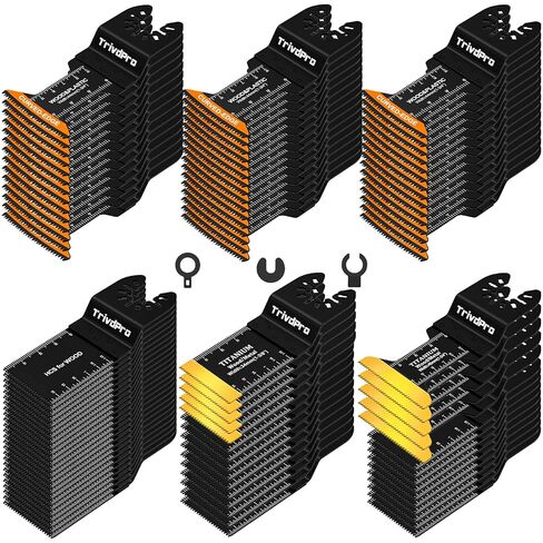 Multitool Blades Multi-Tool Blades Kits - TrivdPro 100pcs Oscillating Tool Blade Oscillating Saw Blades for Metal Wood Plastic, Oscillator Blades for Multi Tool Fits Dewalt Milwaukee Ryobi Fein Bosch in Kuwait