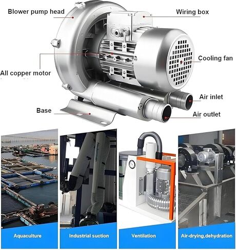 Dual Purpose Vortex Air Blower High Pressure Regenerative Pump 0.16-2.04HP Industrial Vacuum Fan for Sewage Aeration Aquaculture Quiet Aluminum Housing Single Phase Electric 220V in Kuwait