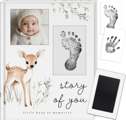 Baby Memory Book and Pregnancy Journal, Baby Book Keepsake with Clean-Touch Ink Pad for Newborn Hand and Footprints, Simple and Elegant Design, A Great Gift for Baby Showers and New Moms (Classic) in Kuwait