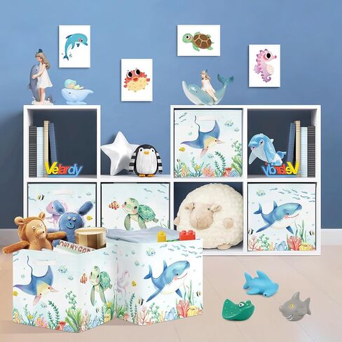 11.8" Marine Animals Cube Storage Organizer Set 3Pcs Ocean Sharks Turtles Cube Storage Bin for Bathroom/Bedroom Kid Book Toy Chest, Jellyfish in Kuwait