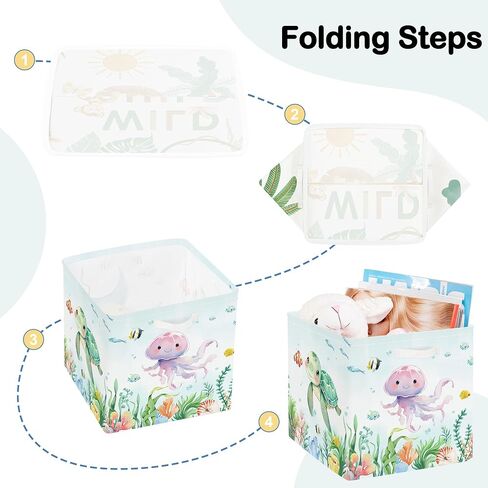 11.8" Marine Animals Cube Storage Organizer Set 3Pcs Ocean Sharks Turtles Cube Storage Bin for Bathroom/Bedroom Kid Book Toy Chest, Jellyfish in Kuwait
