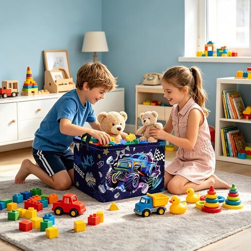 Clastyle Sport 3D Racing Car Boy Room Basket Racing Flag Monster Truck Toy Book Shelf Basket Large Rectangle Collapsible Dirty Clothes Storage Bin,Monster,40 * 30 * 30 cm in Kuwait