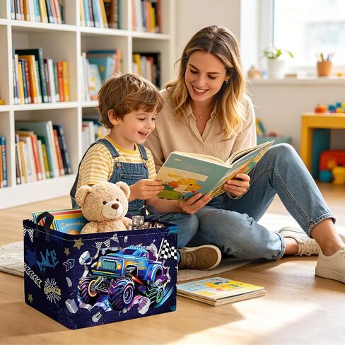 Clastyle Sport 3D Racing Car Boy Room Basket Racing Flag Monster Truck Toy Book Shelf Basket Large Rectangle Collapsible Dirty Clothes Storage Bin,Monster,40 * 30 * 30 cm in Kuwait