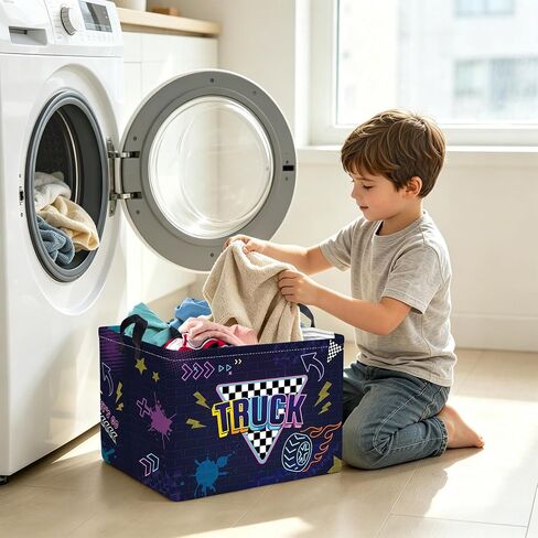 Clastyle Sport 3D Racing Car Boy Room Basket Racing Flag Monster Truck Toy Book Shelf Basket Large Rectangle Collapsible Dirty Clothes Storage Bin,Monster,40 * 30 * 30 cm in Kuwait
