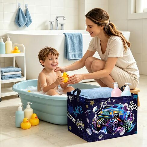 Clastyle Sport 3D Racing Car Boy Room Basket Racing Flag Monster Truck Toy Book Shelf Basket Large Rectangle Collapsible Dirty Clothes Storage Bin,Monster,40 * 30 * 30 cm in Kuwait