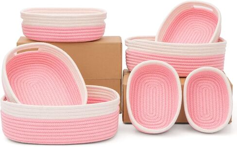 7 Piece Cotton Rope Woven Basket Set - Small Basket for Baby Nursery, Pets, Montessori, Dog & Cat Toy Boxes, Bathroom Organization Bins (White) in Saudi Arabia
