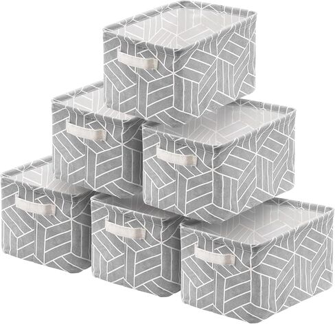 CROWNED 6 Pcs Storage Basket Foldable Cube Fabric Bins Square Mini Box Receive Organizer Rectangle Canvas with Handles for Home Office Books Small 11x8x6.3 inch Grey | 11x8x6.3 inch Square Mini Box Receive Organizer, Small Rectangle Canvas with Handles, F in Kuwait