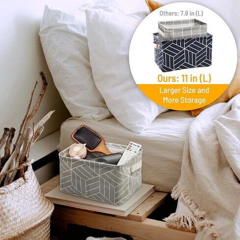 CROWNED 6 Pcs Storage Basket Foldable Cube Fabric Bins Square Mini Box Receive Organizer Rectangle Canvas with Handles for Home Office Books Small 11x8x6.3 inch Grey | 11x8x6.3 inch Square Mini Box Receive Organizer, Small Rectangle Canvas with Handles, F in Kuwait