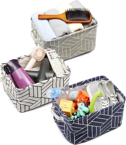 CROWNED 6 Pcs Storage Basket Foldable Cube Fabric Bins Square Mini Box Receive Organizer Rectangle Canvas with Handles for Home Office Books Small 11x8x6.3 inch Grey | 11x8x6.3 inch Square Mini Box Receive Organizer, Small Rectangle Canvas with Handles, F in Kuwait