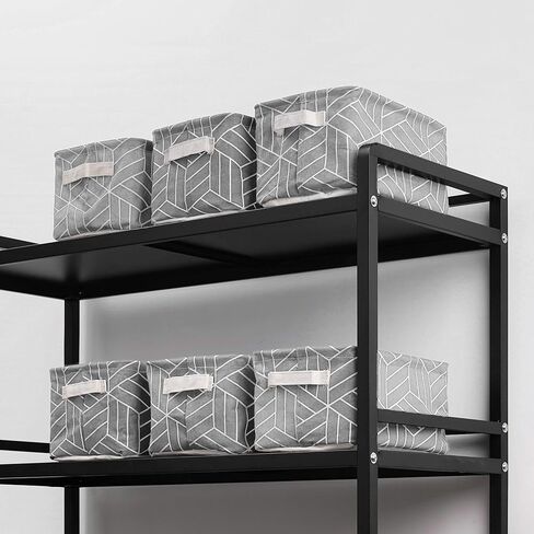 CROWNED 6 Pcs Storage Basket Foldable Cube Fabric Bins Square Mini Box Receive Organizer Rectangle Canvas with Handles for Home Office Books Small 11x8x6.3 inch Grey | 11x8x6.3 inch Square Mini Box Receive Organizer, Small Rectangle Canvas with Handles, F in Kuwait