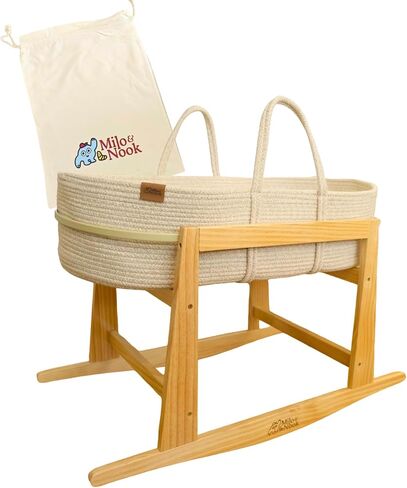 Milo & Nook Baby Changing Basket with Pad & Moses Basket Stand – Soft Cotton Nursery Basket, Waterproof Pad & Removable Washable Cover, Complete Changing Station for Newborn in Kuwait