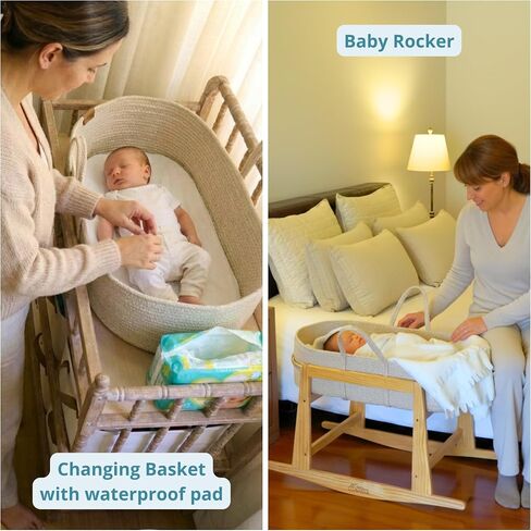 Milo & Nook Baby Changing Basket with Pad & Moses Basket Stand – Soft Cotton Nursery Basket, Waterproof Pad & Removable Washable Cover, Complete Changing Station for Newborn in Kuwait
