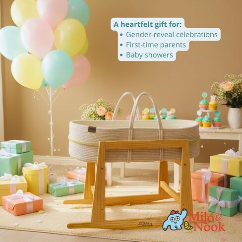 Milo & Nook Baby Changing Basket with Pad & Moses Basket Stand – Soft Cotton Nursery Basket, Waterproof Pad & Removable Washable Cover, Complete Changing Station for Newborn in Kuwait