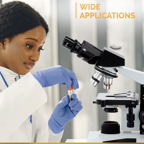 AmScope B490B Compound Binocular Microscope, WF10x and WF20x Eyepieces, 40X-2000X Magnification, Brightfield, Halogen Illumination, Abbe Condenser, Double-Layer Mechanical Stage, Sliding Head, High-Resolution Optics, Anti-Mold , White in Kuwait