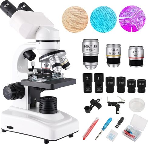 Compound Binocular Microscopes 64X-6000X with Electric Len, Microscope for Adults Kids Students, 4 Objective Lens, Biological Microscope Kit for School, Lab in Kuwait