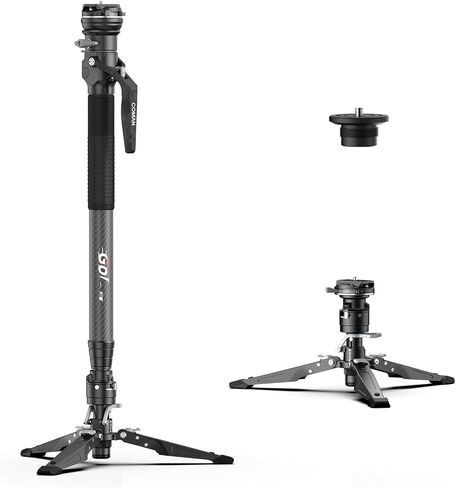 COMAN One-Click Lifting Carbon Fiber Monopod, 69‘’ Camera Monopod with Feet, Lightweight Travel Tripod with Quick Release Plate for Camera, DSLR, Camcorder, Max Load 22lbs/10kg (M1ProV5) in Kuwait