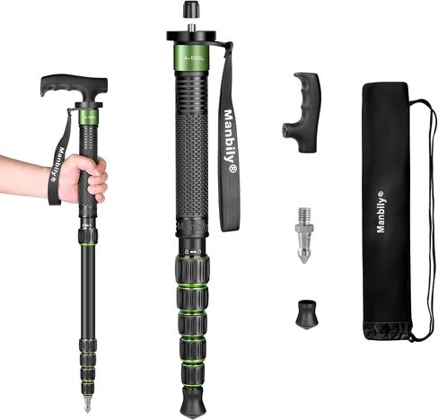 Manbily Camera Monopod Aluminum Portable Compact Lightweight Travel Monopod with Carrying Bag Walking Stick Handle,for DSLR Canon Nikon Sony Video Camcorder,6 Sections up to 61-in (A-555L) in Kuwait