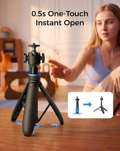 TELESIN 0.1s Auto Open Mini Selfie Stick Tripod for DJI Osmo Pocket 3 4 | 65 cm/25.5in Tripod Compatible with Insta360 Luna Ultra Xtra Muse Action Camera Accessories, Cold Shoe Mount, 360° Ball Head in Kuwait