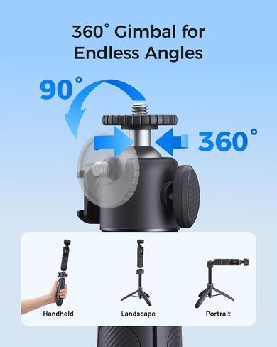 TELESIN 0.1s Auto Open Mini Selfie Stick Tripod for DJI Osmo Pocket 3 4 | 65 cm/25.5in Tripod Compatible with Insta360 Luna Ultra Xtra Muse Action Camera Accessories, Cold Shoe Mount, 360° Ball Head in Kuwait