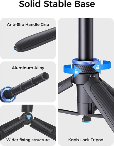 TELESIN 0.1s Auto Open Mini Selfie Stick Tripod for DJI Osmo Pocket 3 4 | 65 cm/25.5in Tripod Compatible with Insta360 Luna Ultra Xtra Muse Action Camera Accessories, Cold Shoe Mount, 360° Ball Head in Kuwait