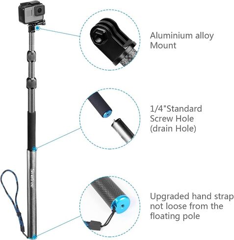 Smatree Carbon Fiber Detachable Extendable Floating Pole Selfie Stick Compatible for GoPro Hero 13/12/11/10/9/8/7/6/5/4/3 Plus/3/Session/GoPro MAX/AKASO EK7000,DJI OSMO Action 5 Pro /4/3/2 Camera | For GoPro Hero 13/12/11/10/9/8/7/6/5/4/3 Plus/3/Session/G in Kuwait