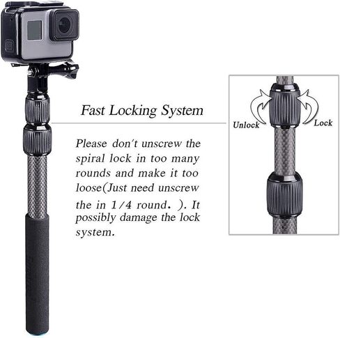 Smatree Carbon Fiber Detachable Extendable Floating Pole Selfie Stick Compatible for GoPro Hero 13/12/11/10/9/8/7/6/5/4/3 Plus/3/Session/GoPro MAX/AKASO EK7000,DJI OSMO Action 5 Pro /4/3/2 Camera | For GoPro Hero 13/12/11/10/9/8/7/6/5/4/3 Plus/3/Session/G in Kuwait