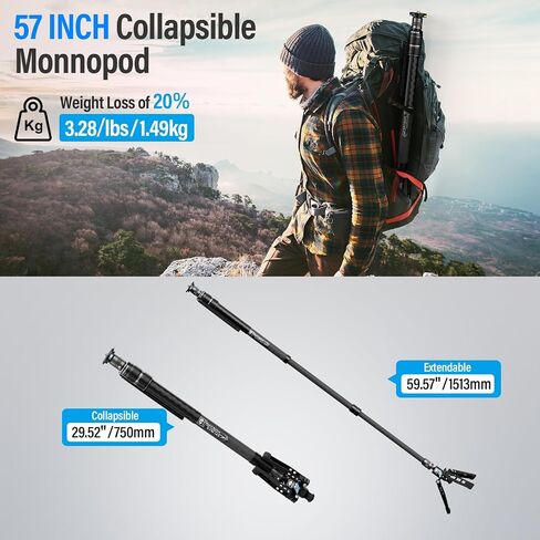 SIRUI SVM-145 Rapid Monopod with Feet, 57" Professional Carbon Fiber Camera Monopod, One-Step Rapid Height Adjustment, Modular 3 in 1, Max Load 22lbs in Kuwait