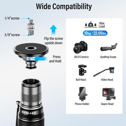 SIRUI SVM-145 Rapid Monopod with Feet, 57" Professional Carbon Fiber Camera Monopod, One-Step Rapid Height Adjustment, Modular 3 in 1, Max Load 22lbs in Kuwait