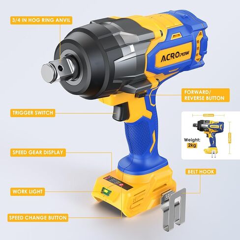 ACROPOW Cordless Impact Wrench 3/4" for DEWALT 20V Battery | High Torque 1850FT-LBS Brushless Impact Driver, Auto-Stop Reverse, Variable Speed, Heavy Duty Impact Gun (Bare Tool) in Kuwait