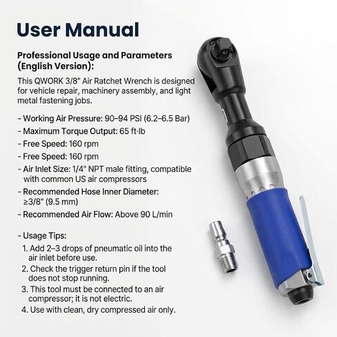 QWORK Air Ratchet Wrench, 3/8" Super Fast Heavy Duty Air Ratchet, 65ft-lbs in Saudi Arabia