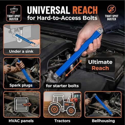 Bolthero Reaches The Bolt Nothing Else Can, Bolt Hero Wrench, 15.4" Zero-Degree Offset Extension Wrench, Ultra-Thin Drive Extender For Automotive Tight Space Repair (Orange) in Kuwait