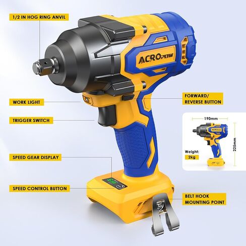 Cordless Impact Wrench for DEWALT 20V Battery | 1/2 Inch Brushless Motor High Torque Power Impact Gun, 1000 Ft-lbs(1360NM), 3-Mode Speed, LED Light(Bare Tool Only) in Kuwait