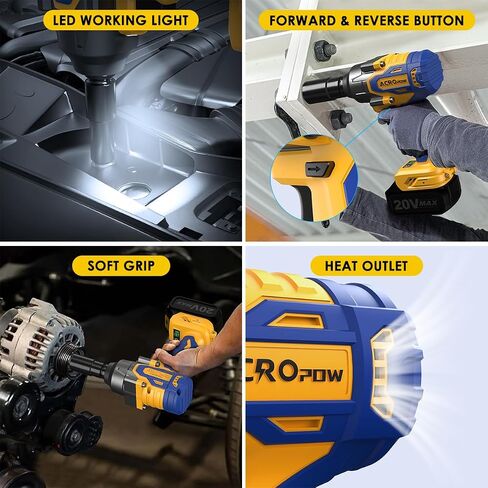 Cordless Impact Wrench for DEWALT 20V Battery | 1/2 Inch Brushless Motor High Torque Power Impact Gun, 1000 Ft-lbs(1360NM), 3-Mode Speed, LED Light(Bare Tool Only) in Kuwait