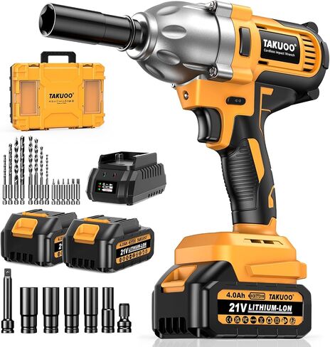 Takuoo Cordless 1/2 inch Brushless Impact Wrench, Max Torque (1200N.m) 900Ft-lbs Electric Impact Gun w/2x 4000mAh Battery, Charger & 6 Sockets, Power Impact Driver for Car Home in Kuwait