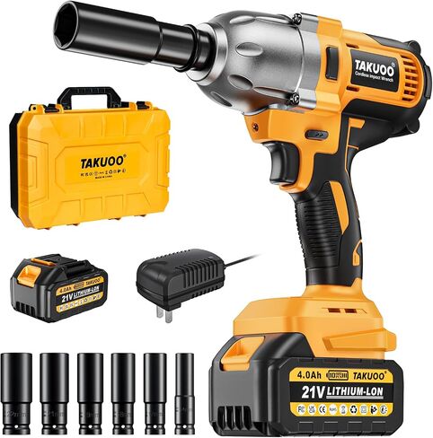 Takuoo Cordless 1/2 inch Brushless Impact Wrench, Max Torque (1200N.m) 900Ft-lbs Electric Impact Gun w/2x 4000mAh Battery, Charger & 6 Sockets, Power Impact Driver for Car Home in Saudi Arabia