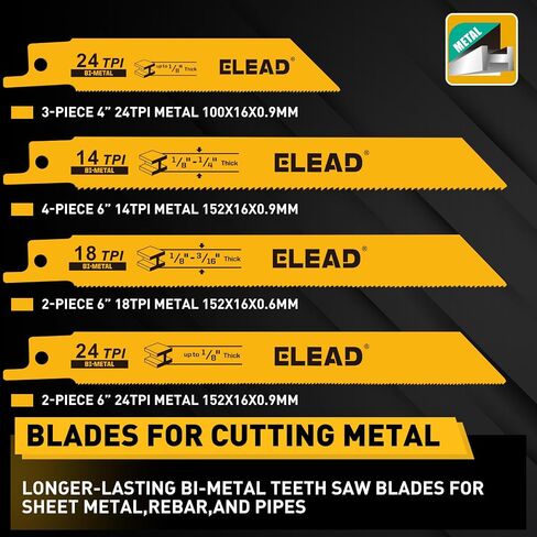 40-Piece Bi-Metal Reciprocating Saw Blade Set, Premium 4 & 6 & 9 Inch Wood & Metal Cutting Saw Blades with Storage Pouch, Long-Lasting Pruning Blades in Kuwait
