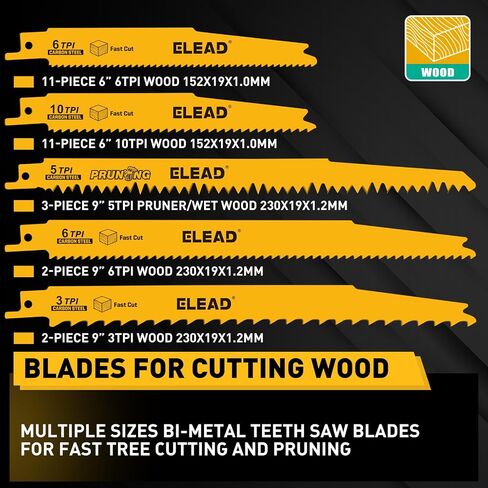 40-Piece Bi-Metal Reciprocating Saw Blade Set, Premium 4 & 6 & 9 Inch Wood & Metal Cutting Saw Blades with Storage Pouch, Long-Lasting Pruning Blades in Kuwait