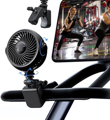 Rechargeable Peloton Bike Fan with Cotton Pads for Fragrance Drops | Rotatable Battery Operated Clip On Fan for Treadmill Stationary Bike Exercise Stroller-Peloton Accessories-Black in Kuwait