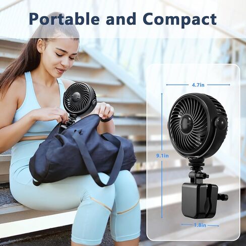 Rechargeable Peloton Bike Fan with Cotton Pads for Fragrance Drops | Rotatable Battery Operated Clip On Fan for Treadmill Stationary Bike Exercise Stroller-Peloton Accessories-Black in Kuwait