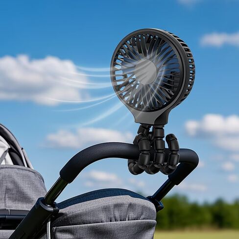 Portable Stroller Fan, 4000mAh Rechargeable Clip on Fan with Flexible Tripod, 3 Speeds Cooling, LED Display, Detachable Grille, Quiet Operation, for Car Seat, Crib & Treadmill Bunk Bed in Kuwait