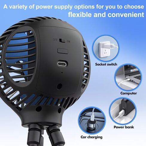 Portable Stroller Fan, 4000mAh Rechargeable Clip on Fan with Flexible Tripod, 3 Speeds Cooling, LED Display, Detachable Grille, Quiet Operation, for Car Seat, Crib & Treadmill Bunk Bed in Kuwait