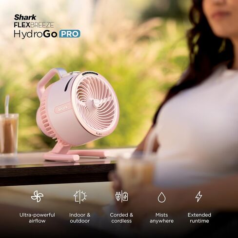 All-New Shark FlexBreeze HydroGo Pro Fan, Indoor & Outdoor Powerful Cooling Fan with Dry-Touch Mist, Portable Cordless & Corded, Long Battery Runtime, 5 Speeds, Dune, FA056GY1 (2026 Release) in Kuwait