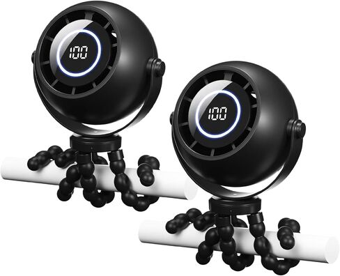 Fumete 2 Pack Stroller Fan Rechargeable 4000mAh Portable Fan with LED Display and Night Light, 3 Speeds Quiet 360° Adjustable Clip-On with Flexible Tripod for Stroller Car Seat Crib Travel Treadmill in Kuwait