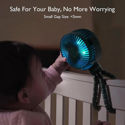 Momcozy 8000mAh Portable Stroller Fan, 27H Ultra-long Battery Life Detachable 4 Speed 360°Rotate LED Night Light with 2 Modes, USB Rechargeable Handheld Cooling Fan for Travel/Car Seat/Room in Kuwait