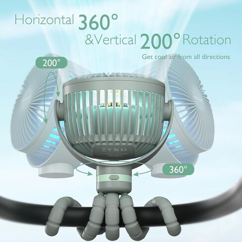 Momcozy 8000mAh Portable Stroller Fan, 27H Ultra-long Battery Life Detachable 4 Speed 360°Rotate LED Night Light with 2 Modes, USB Rechargeable Handheld Cooling Fan for Travel/Car Seat/Room in Kuwait