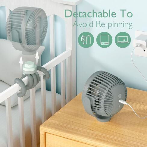 Momcozy 8000mAh Portable Stroller Fan, 27H Ultra-long Battery Life Detachable 4 Speed 360°Rotate LED Night Light with 2 Modes, USB Rechargeable Handheld Cooling Fan for Travel/Car Seat/Room in Kuwait