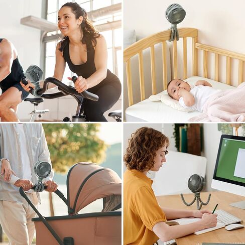 Momcozy 8000mAh Portable Stroller Fan, 27H Ultra-long Battery Life Detachable 4 Speed 360°Rotate LED Night Light with 2 Modes, USB Rechargeable Handheld Cooling Fan for Travel/Car Seat/Room in Kuwait