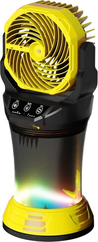 Wilody Misting Fan Portable Battery Powered, Camping Fan with RGB Ambient Light with 2L Bucket, Battery Indicator, 120° Auto Oscillating, Timing Function, Grip Handle(Yellow) in Kuwait