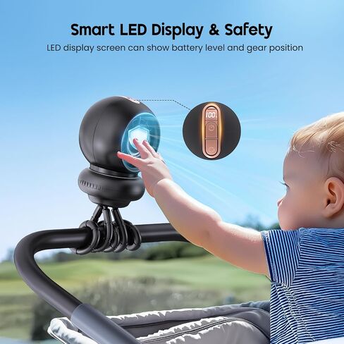 Stroller Fan, Battery Operated Baby Stroller Fans, 8000mAh Rechargeable Fans, 75° Auto Oscillation Portable Fan, 5-12H Runtime, 4 Speeds Wind, Detachable Base & LED Display in Kuwait